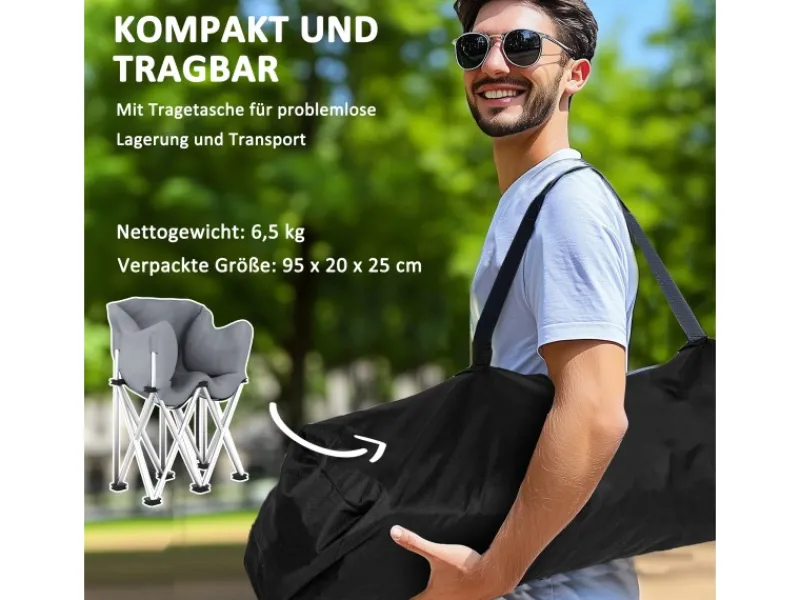 Outsunny Campingstuhl Metall Oxfordstoff Grau 120L x 57B x 95H cm