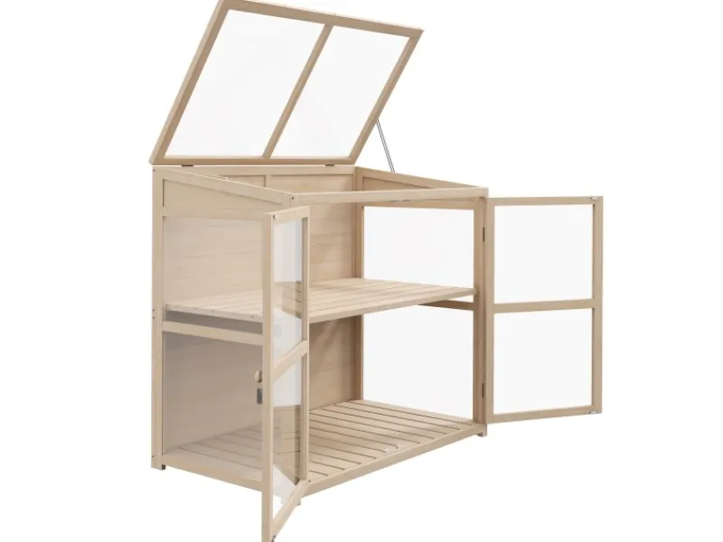 Outsunny Frühbeet aus Holz 2-Stufig mit Dachfenster Natur 103 x 61 x 103 cm