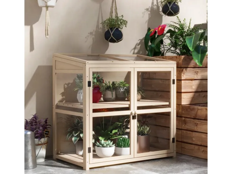 Outsunny Frühbeet aus Holz 2-Stufig mit Dachfenster Natur 103 x 61 x 103 cm