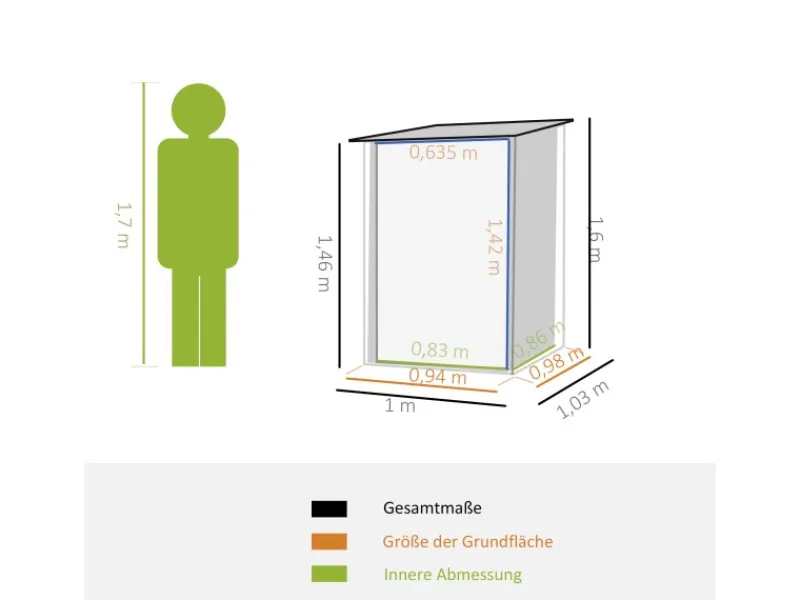 Outsunny Gerätehaus 0,92 m² mit Pultdach Abschließbar 100 x 103 x 160 cm
