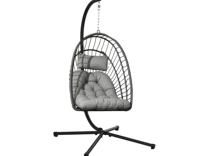 Online Outsunny Hängesessel Stahl PE Rattan Hellgrau 100L x 131B x 194H cm