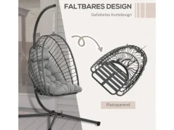 Online Outsunny Hängesessel Stahl PE Rattan Hellgrau 100L x 131B x 194H cm