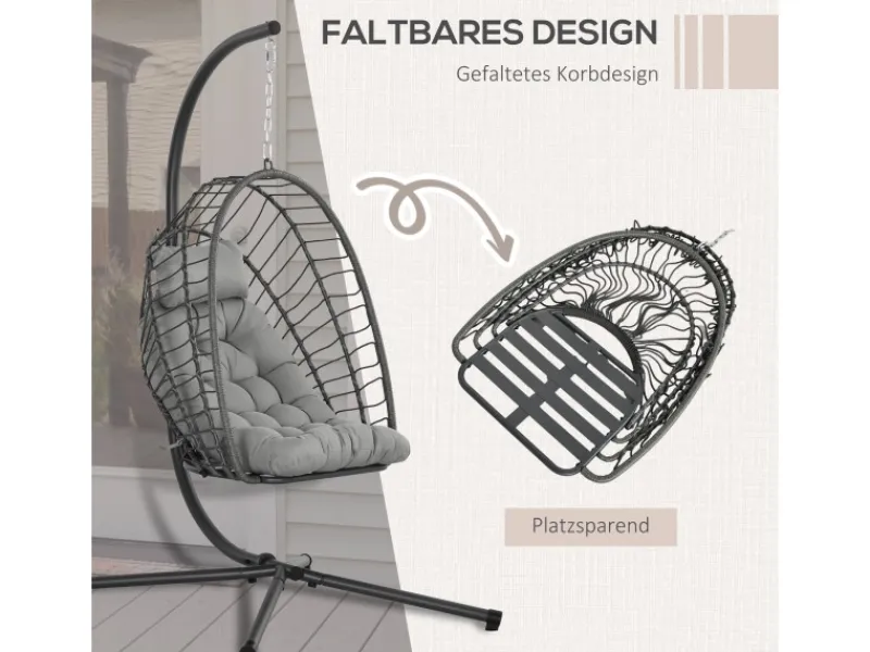 Online Outsunny Hängesessel Stahl PE Rattan Hellgrau 100L x 131B x 194H cm