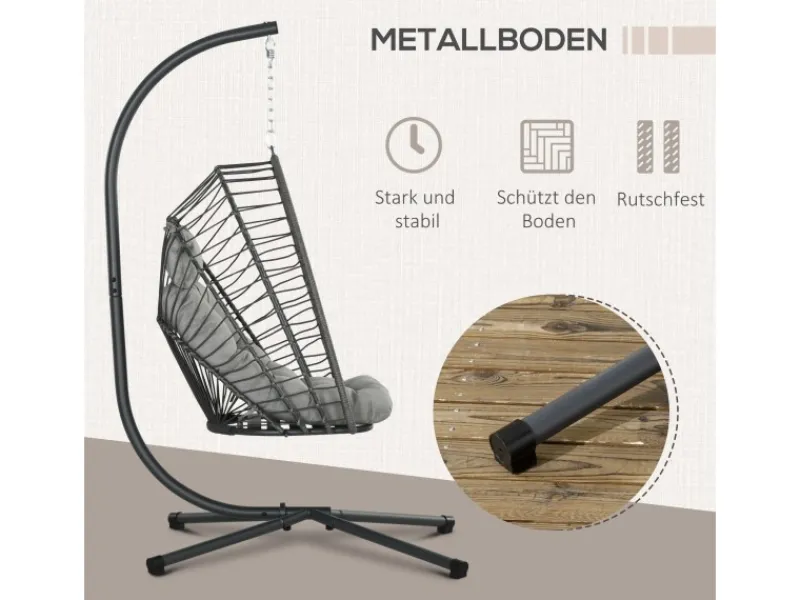 Online Outsunny Hängesessel Stahl PE Rattan Hellgrau 100L x 131B x 194H cm