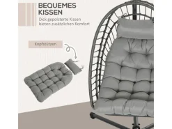 Online Outsunny Hängesessel Stahl PE Rattan Hellgrau 100L x 131B x 194H cm