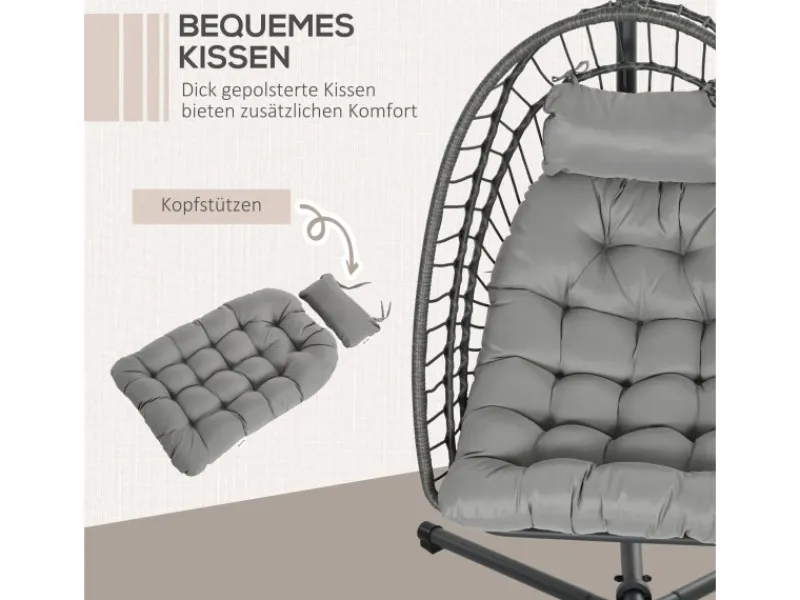 Online Outsunny Hängesessel Stahl PE Rattan Hellgrau 100L x 131B x 194H cm