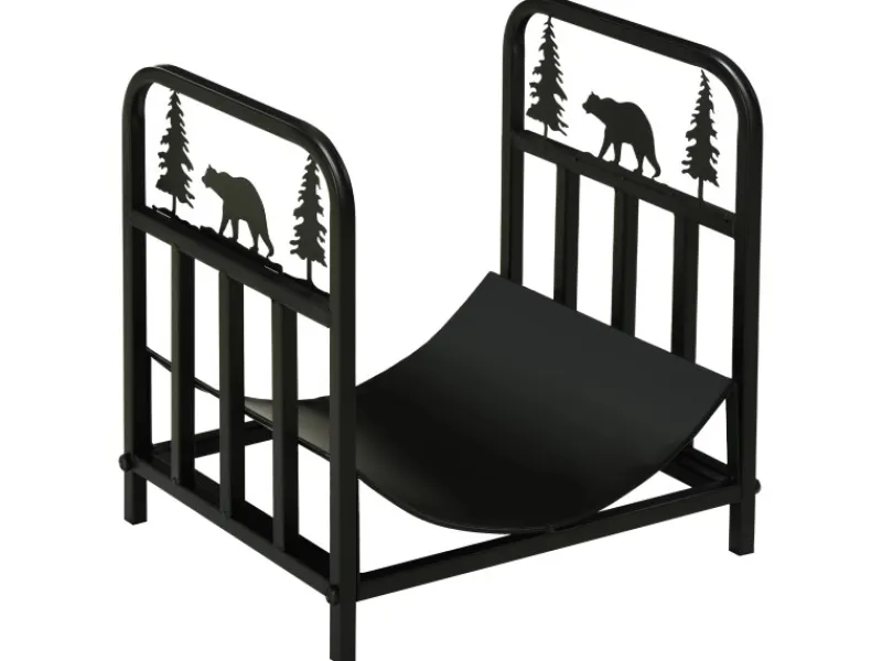 Clearance Outsunny Kaminholzregal Brennholzregal mit Griffe Metall Schwarz