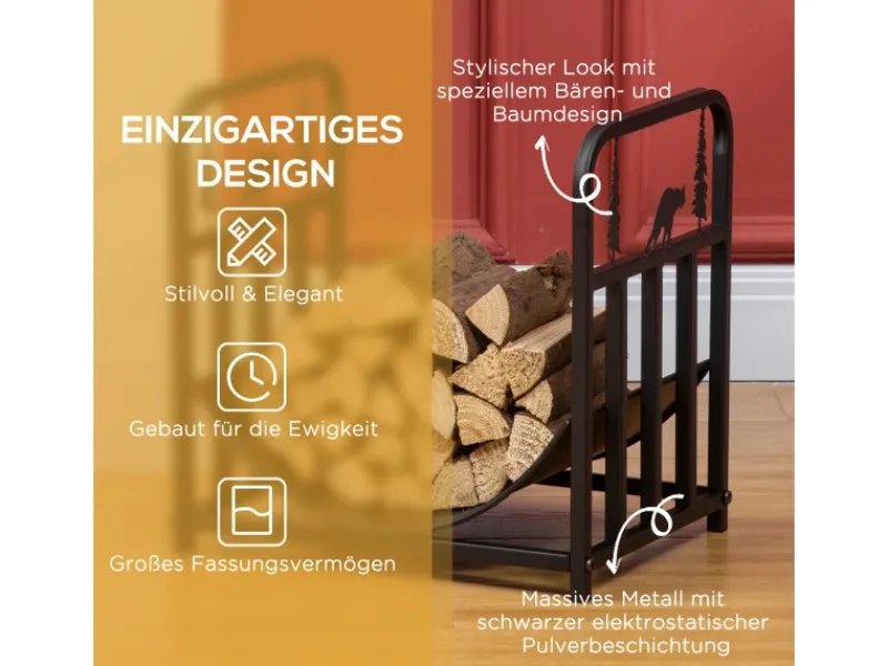 Clearance Outsunny Kaminholzregal Brennholzregal mit Griffe Metall Schwarz