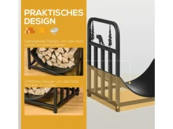 Clearance Outsunny Kaminholzregal Brennholzregal mit Griffe Metall Schwarz