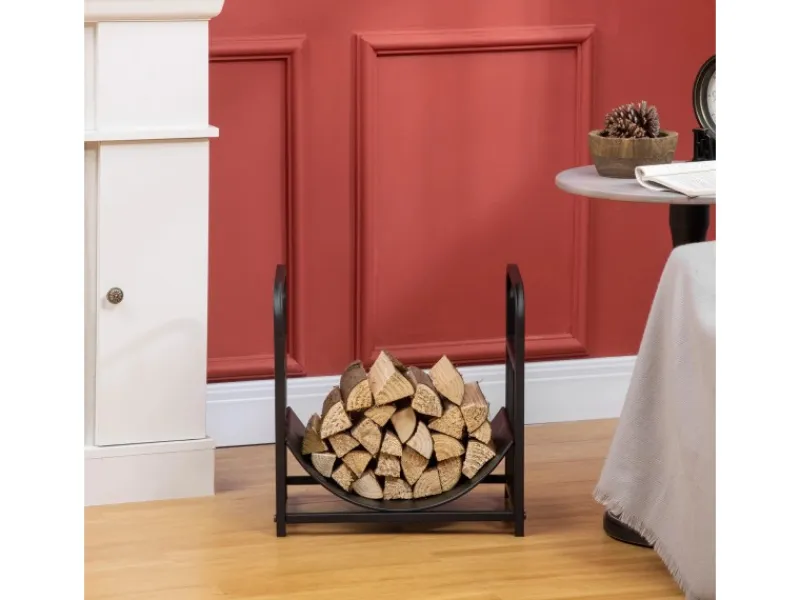 Clearance Outsunny Kaminholzregal Brennholzregal mit Griffe Metall Schwarz
