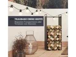 Outsunny Kaminholzregal Brennholzregal für Outdoor Indoor Stahl Schwarz