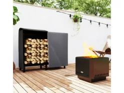 Outsunny Kaminholzregal Feuerholzregal für Garten Metall Schwarz