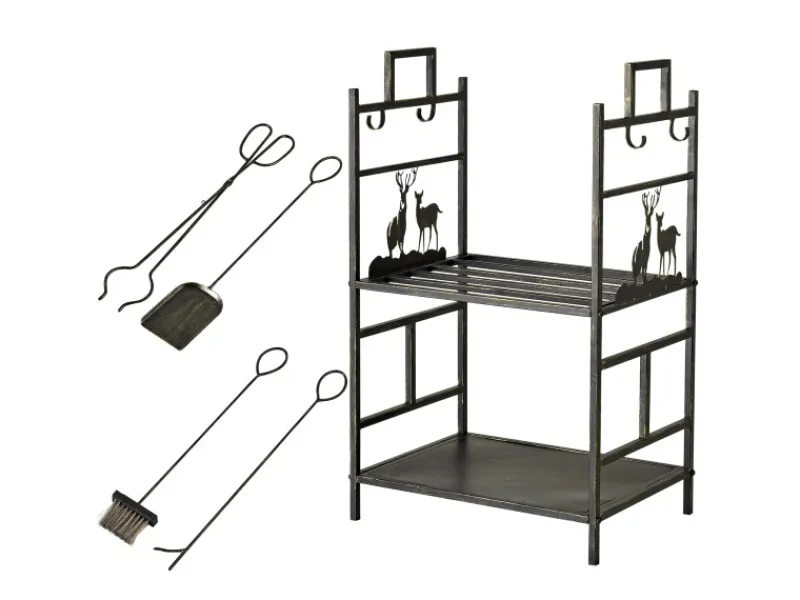 Hot Outsunny Kaminholzständer mit Kaminbesteck 51,5x33x77 cm