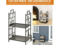 Hot Outsunny Kaminholzständer mit Kaminbesteck 51,5x33x77 cm