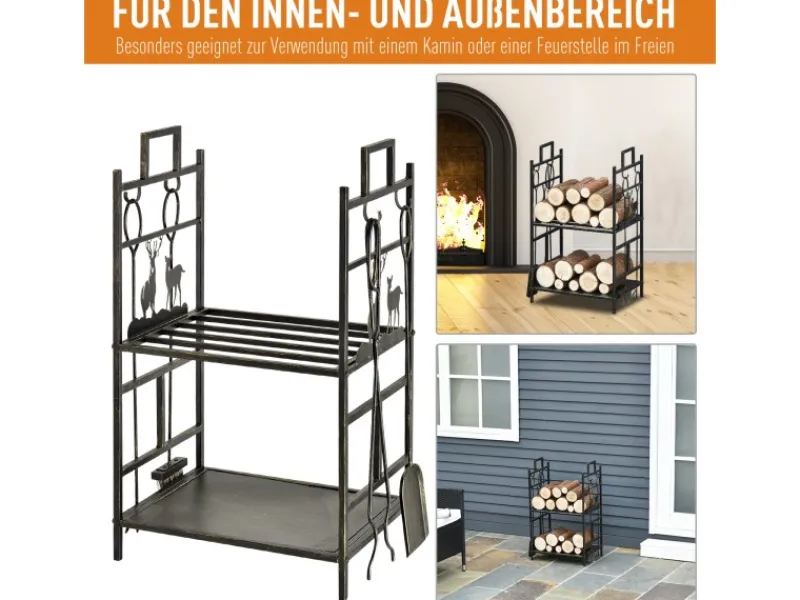 Hot Outsunny Kaminholzständer mit Kaminbesteck 51,5x33x77 cm