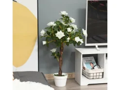 Outsunny Künstliche Pflanzen Kunststoff Stoff Weiß 18L x 18B x 90H cm