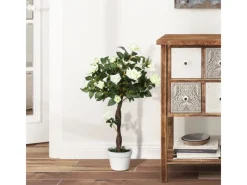 Outsunny Künstliche Pflanzen Kunststoff Stoff Weiß 18L x 18B x 90H cm