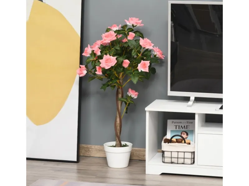 Hot Outsunny Künstliche Rosenpflanzen im Zementtopf 90 cm