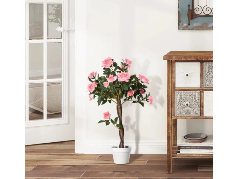 Hot Outsunny Künstliche Rosenpflanzen im Zementtopf 90 cm