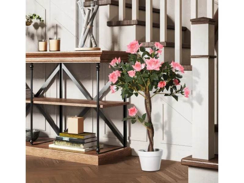 Hot Outsunny Künstliche Rosenpflanzen im Zementtopf 90 cm