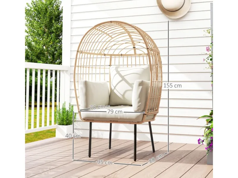 Clearance Outsunny Rattansessel Stahl PE-Rattan 95L x 80B x 155H cm Beige