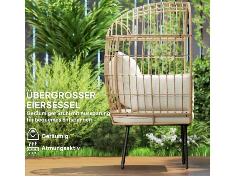 Clearance Outsunny Rattansessel Stahl PE-Rattan 95L x 80B x 155H cm Beige