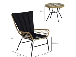 Best Outsunny Rattan-Sitzgruppe PE-Rattan Polyester 76L x 66B x 96H cm Schwarz