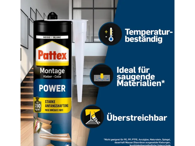 Pattex Baukleber Montagekleber Power Kartusche starke Anfangshaftung 370 g