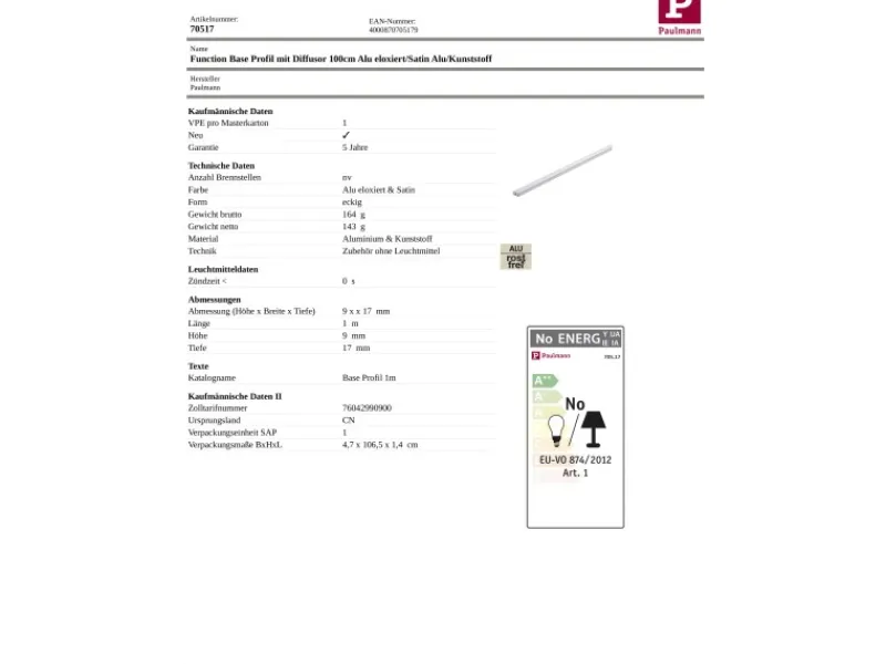 Paulmann Base Profil 1 m mit Diffusor