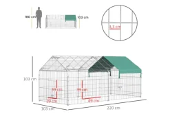 PawHut Freigehege Laufgitter mit Abdeckung 220 x 103 x 103 cm