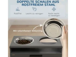 PawHut Futterstation Hundenäpfe MDF Stahl Grau 60L x 30B x 35H cm
