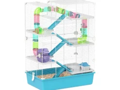 Online PawHut Hamsterkäfig Metall Kunststoff Hellblau 58L x 36B x 81H cm