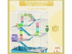 Online PawHut Hamsterkäfig Metall Kunststoff Hellblau 58L x 36B x 81H cm