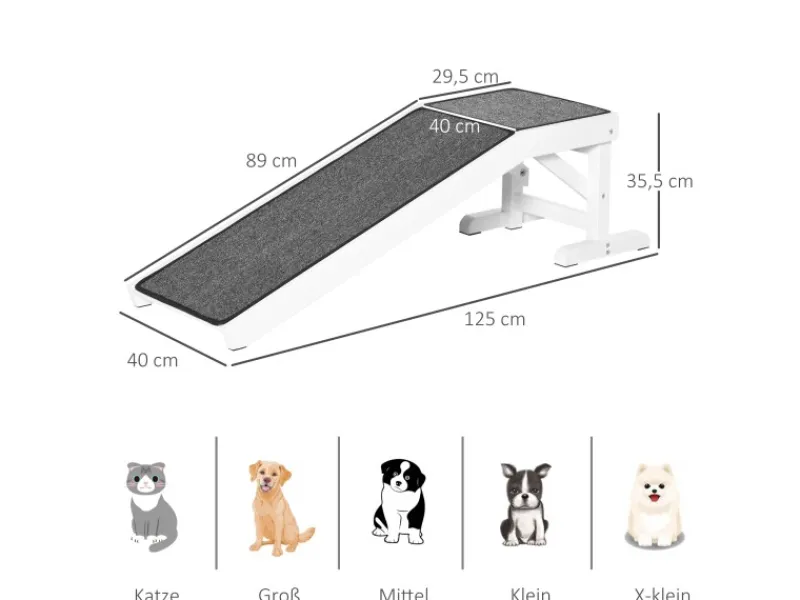 PawHut Haustierrampe mit Rutschfestem Teppich 125 x 40 x 35,5cm