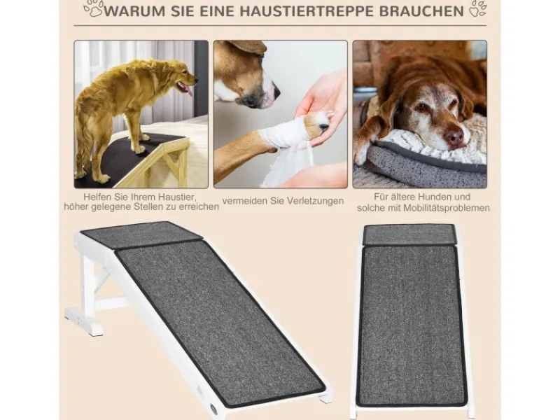 PawHut Haustierrampe mit Rutschfestem Teppich 125 x 40 x 35,5cm