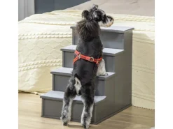 Discount PawHut Haustiertreppe MDF Kurzplüsch Grau 40L x 59B x 54,2H cm