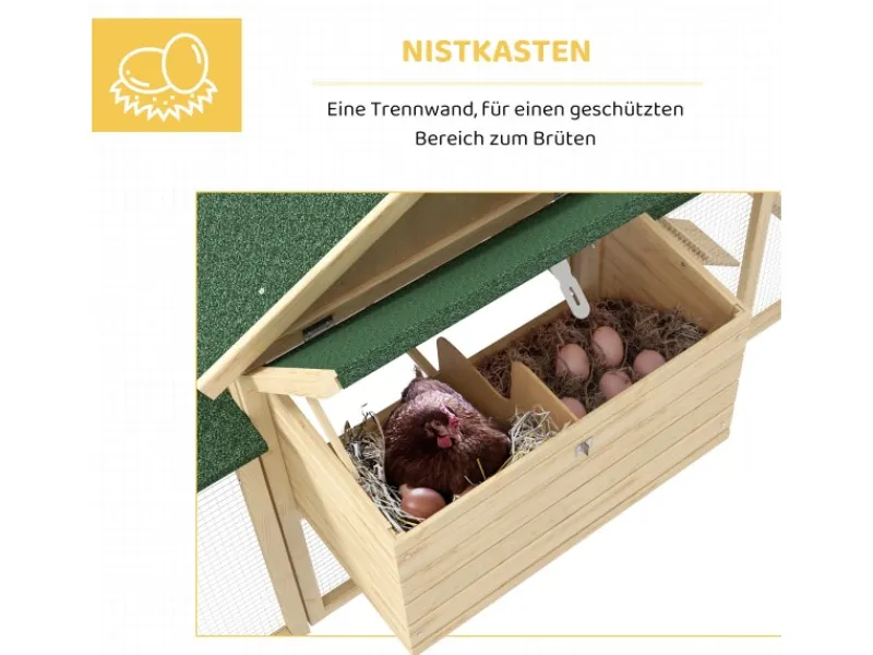 Clearance PawHut Hühnerstall 204 x 85 x 93 cm Hühnerhaus mit Freigehege Nistkasten