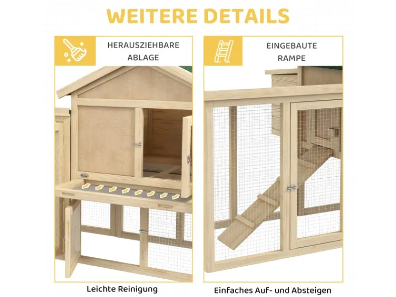 Clearance PawHut Hühnerstall 204 x 85 x 93 cm Hühnerhaus mit Freigehege Nistkasten