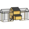PawHut Hühnerstall aus Holz Geflügelstall mit Nistkasten Doppel-Laufstall
