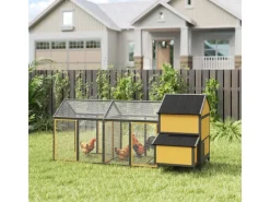 PawHut Hühnerstall aus Holz Geflügelstall mit Nistkasten Doppel-Laufstall