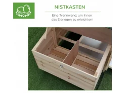 PawHut Hühnerstall mit Massivholz Kleintierstall aus Holz 196cm x 76cm x 97cm