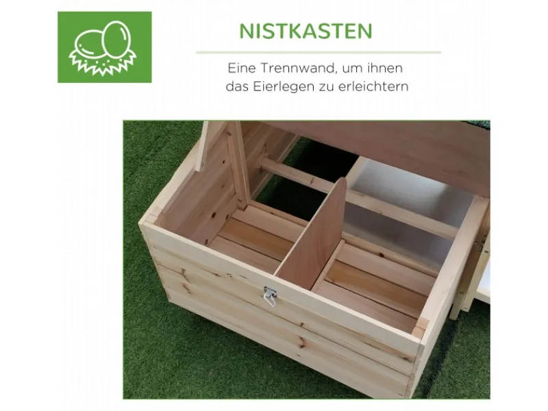 PawHut Hühnerstall mit Massivholz Kleintierstall aus Holz 196cm x 76cm x 97cm