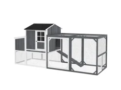 PawHut Hühnerstall mit Tannenholz Nistkasten Freigehege 236,5cm x 91cm x 114cm