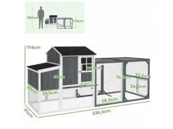 PawHut Hühnerstall mit Tannenholz Nistkasten Freigehege 236,5cm x 91cm x 114cm