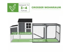 PawHut Hühnerstall mit Tannenholz Nistkasten Freigehege 236,5cm x 91cm x 114cm