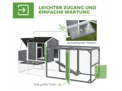 PawHut Hühnerstall mit Tannenholz Nistkasten Freigehege 236,5cm x 91cm x 114cm