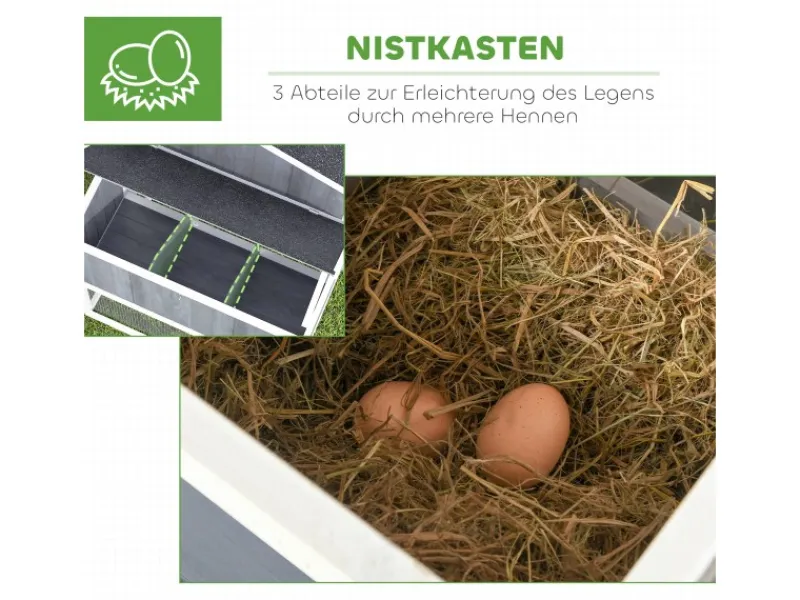 PawHut Hühnerstall mit Tannenholz Nistkasten Freigehege 236,5cm x 91cm x 114cm