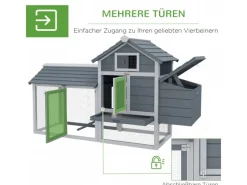 PawHut Hühnerstall mit Tannenholz Rampe Tannenholz Grau 150,5cm x 54cm x 87cm