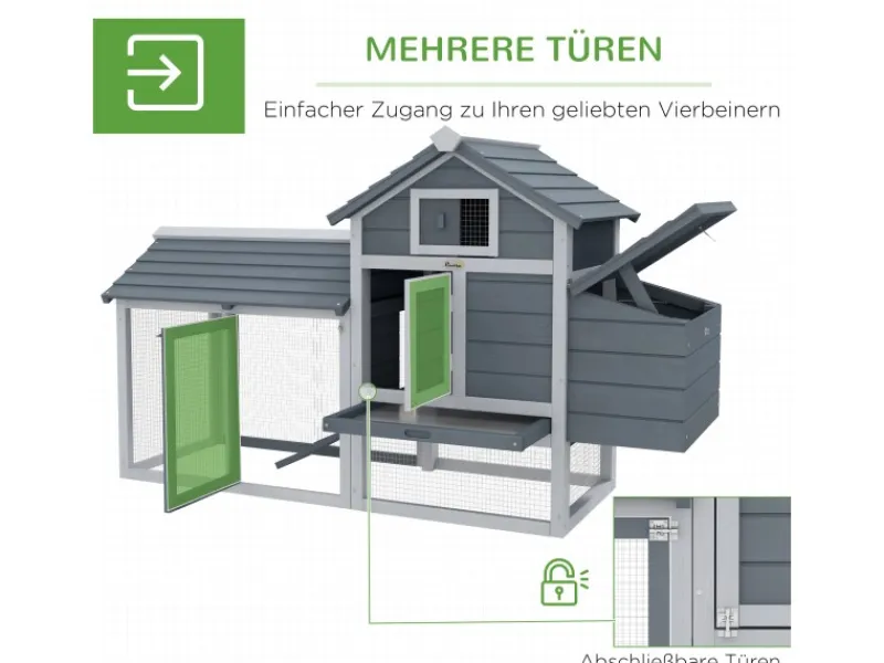 PawHut Hühnerstall mit Tannenholz Rampe Tannenholz Grau 150,5cm x 54cm x 87cm