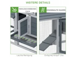 PawHut Hühnerstall mit Tannenholz Rampe Tannenholz Grau 150,5cm x 54cm x 87cm